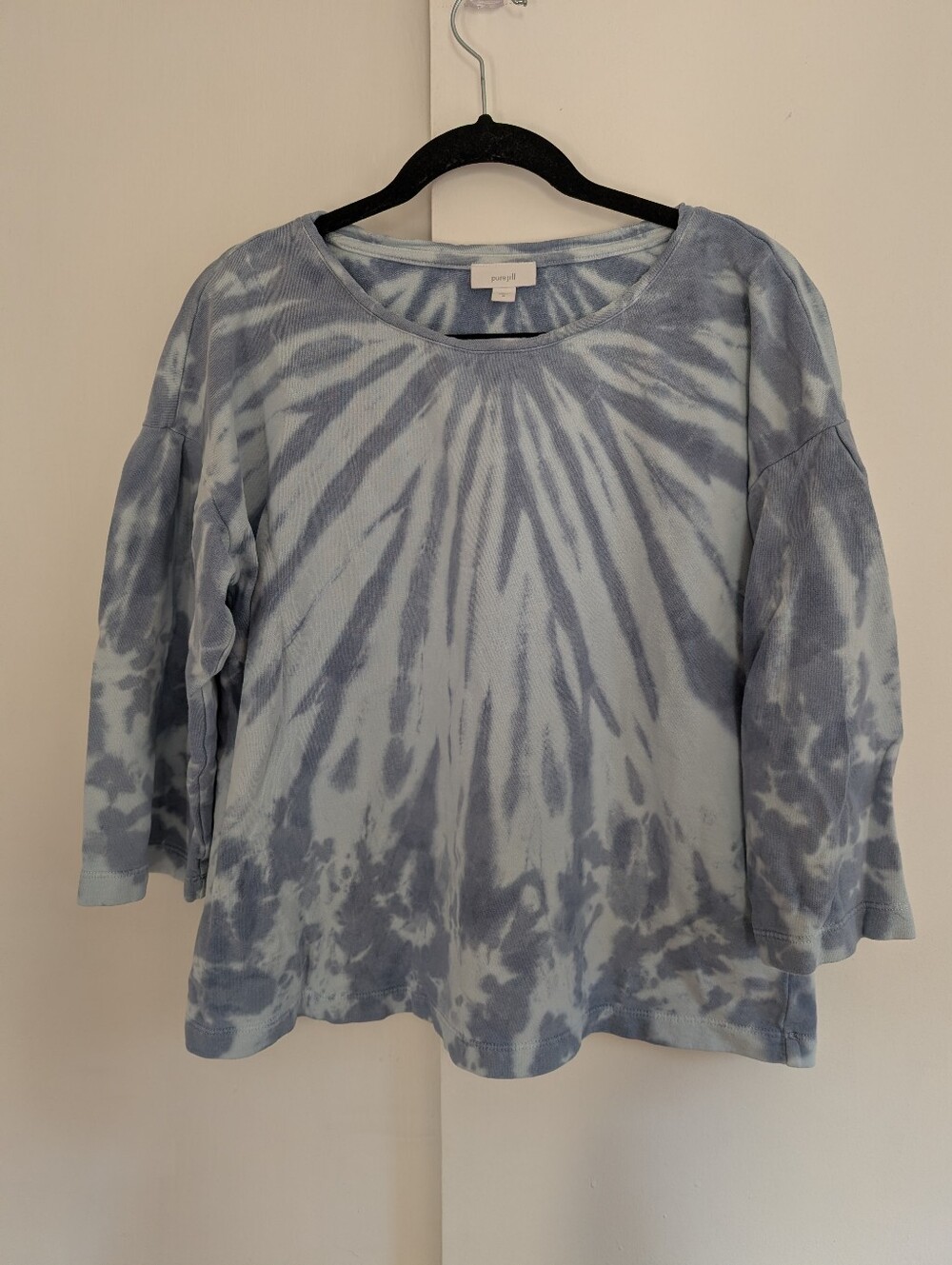 Pure Jill Light Blue Tie-Dye Wide Sleeve Terry Cotton Sweatshirt Size Medium
